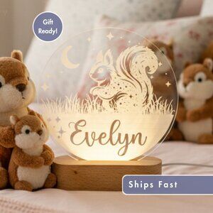 Squirrel Night Light – Personalized LED Lamp for Kids Room